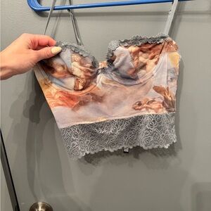 Urban Outfitters Gray & Peach Angel Print Lace Bralette